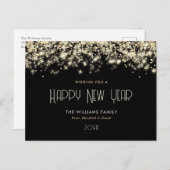 Black Gold Confetti Happy New Year Briefkaart (Voorkant / Achterkant)