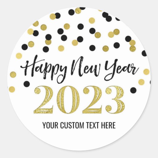 Black Gold Confetti Happy Nieuwjaar 2023 Ronde Sticker (Voorkant)