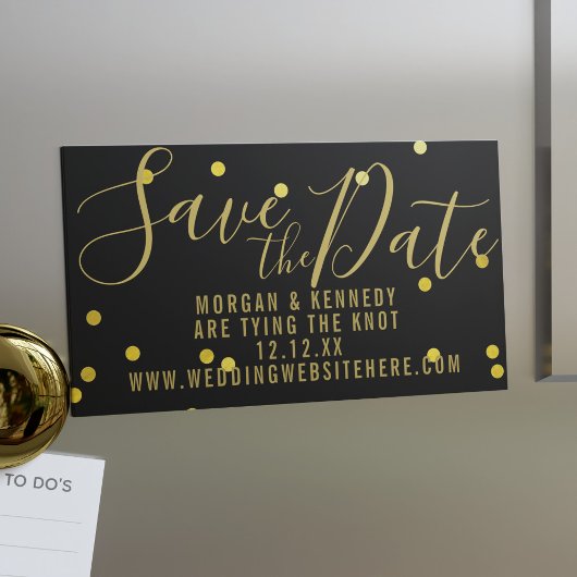 Black Gold Confetti Magnetic Save the Date Magnet