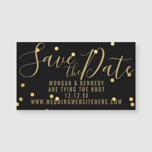 Black Gold Confetti Magnetic Save the Date Magnet (Voorkant)