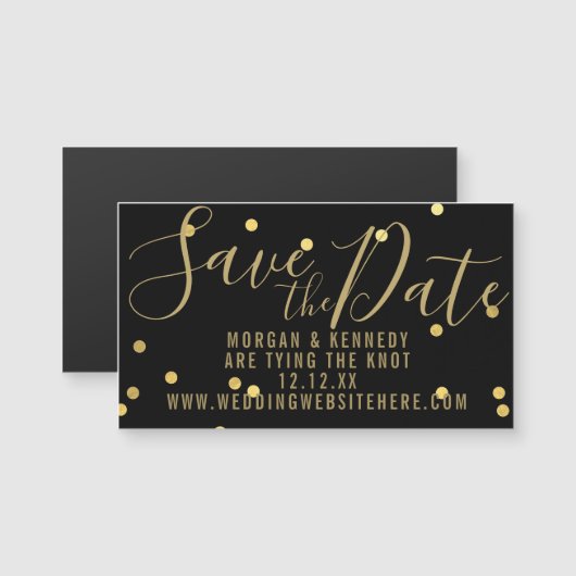 Black Gold Confetti Magnetic Save the Date Magnet (Voorkant / Achterkant)