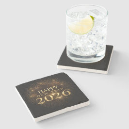 Black gold confetti new year coaster set stenen onderzetter