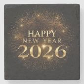 Black gold confetti new year coaster set stenen onderzetter (Voorkant)