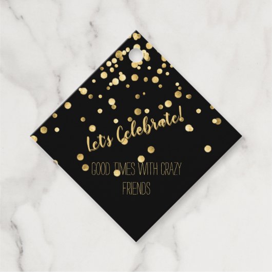 Black Gold Confetti Party Bedankjes Labels (Voorkant)