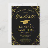 Black Gold Confetti Photo Afstuderen Aankondiging (Voorkant)