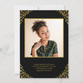 Black Gold Confetti Photo Afstuderen Aankondiging (Achterkant)