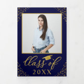 Black Gold Confetti Photo Graduparty Drieluik Uitnodiging (Cover)