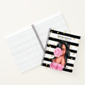 Black Gold Confetti Stippen Brunette Girl Pink Flo Notitieboek (Binnen)