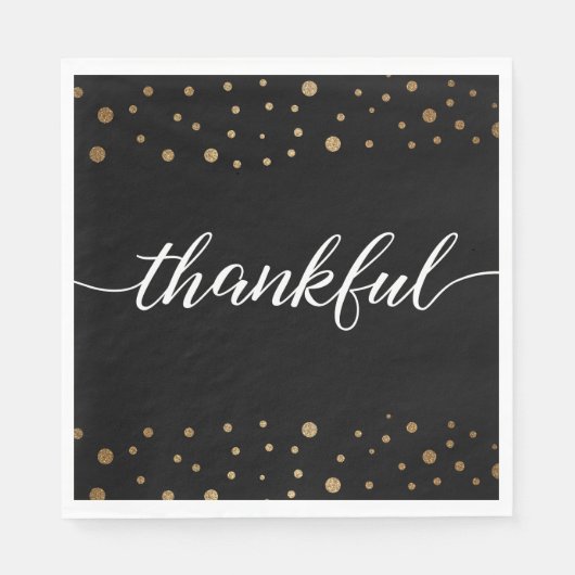 Black Gold Confetti Thankful Script Calligraphy Servet (Voorkant)