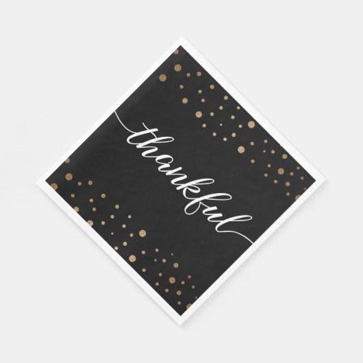 Black Gold Confetti Thankful Script Calligraphy Servet (Hoek)