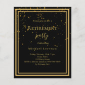 Black Gold confetti Uitnodiging voor pensionering (Voorkant)