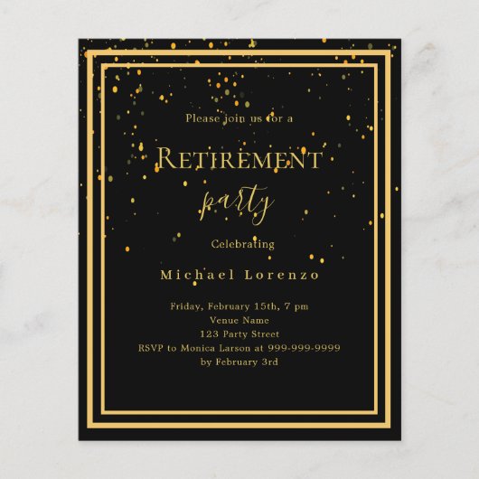 Black Gold confetti Uitnodiging voor pensionering (Voorkant)