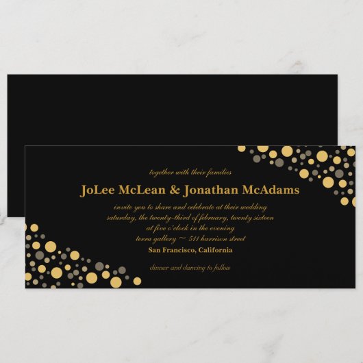 Black & Gold Confetti Wedding Party Kaart (Voorkant / Achterkant)