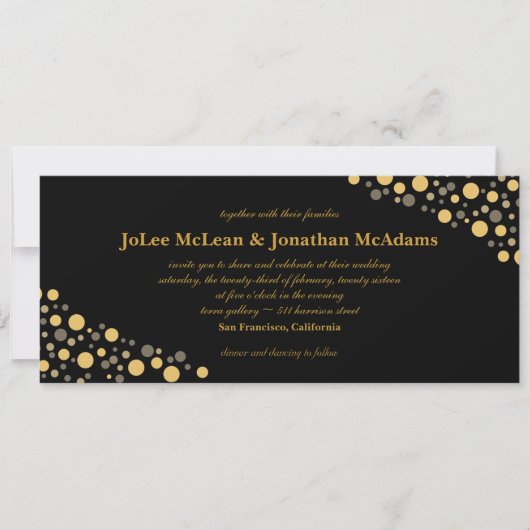 Black & Gold Confetti Wedding Party Kaart (Voorkant)