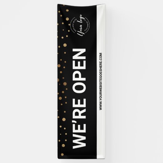 BLACK Gold confetti Wij zijn open voor zaken Spandoek (Verticaal)