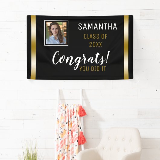 Black Gold Congrats Afstuderen Foto-Afstuderen Spandoek (Insitu)