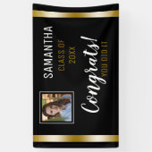 Black Gold Congrats Afstuderen Foto-Afstuderen Spandoek (Verticaal)