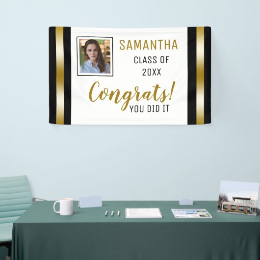 Black Gold Congrats Afstuderen Foto-Afstuderen Spandoek (Beurs)