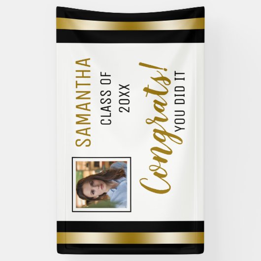 Black Gold Congrats Afstuderen Foto-Afstuderen Spandoek (Verticaal)