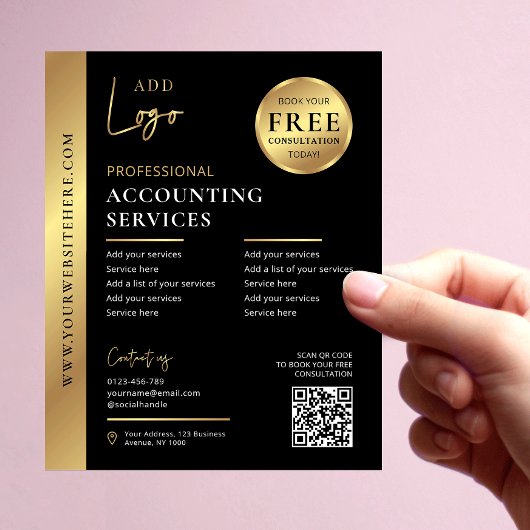Black & Gold Corporate Business QR Code Marketing Flyer