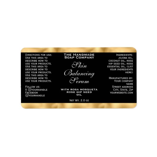 Black & Gold Cosmetics Small Dropper Bottle Label  (Voorkant)