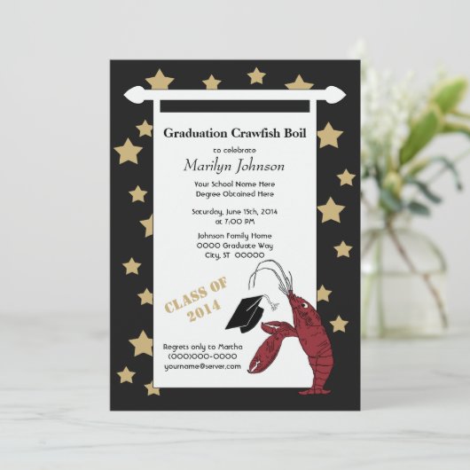 Black Gold Crawfish/Lobster Stars Afstuderen Kaart (Staand voorkant)