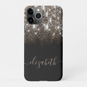Black Gold Cream Faux Glitter Calligraphy Name iPhone 11Pro Hoesje