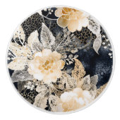 Black Gold Cream Leopard Floral Keramische Knop (Voorkant)