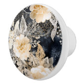 Black Gold Cream Leopard Floral Keramische Knop (Rechts)