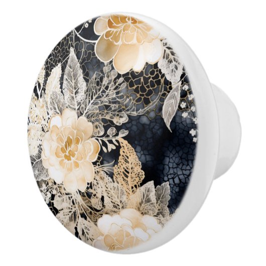 Black Gold Cream Leopard Floral Keramische Knop (Rechts)