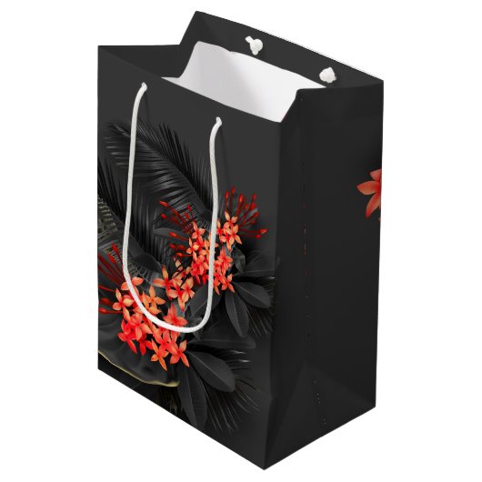 Black Gold Crimson Exotic Tropical Foliage Medium Cadeauzakje (Voorkant Gekanteld)