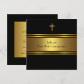 Black Gold Cross Jongens Eerste Communie Kaart (Voorkant / Achterkant)