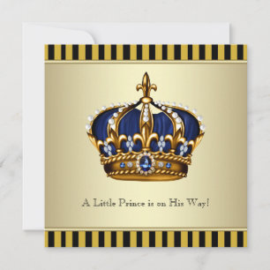 Black Gold Crown Little Prince Boy Baby shower Kaart