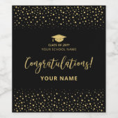Black & Gold Custom Afstuderen Gefeliciteerd Wijn Etiket (Enkel label)