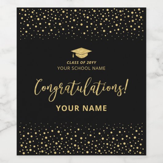 Black & Gold Custom Afstuderen Gefeliciteerd Wijn Etiket (Enkel label)