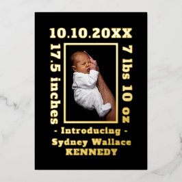 Black Gold Custom Foto Hallo Baby Newborn Birth Folie Uitnodiging