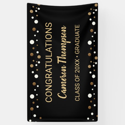 Black Gold Custom Gefeliciteerd Afstuderen Spandoek (Verticaal)