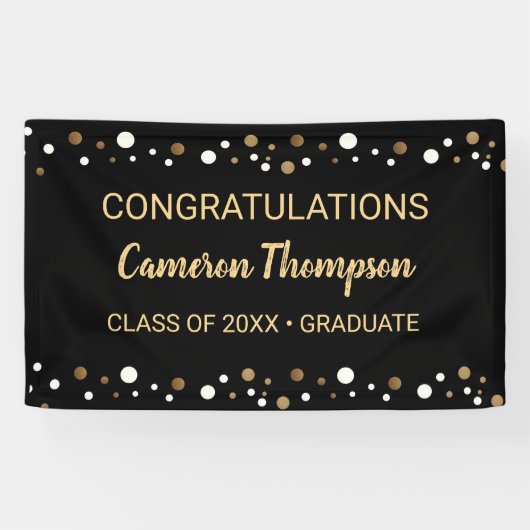 Black Gold Custom Gefeliciteerd Afstuderen Spandoek (Horizontaal)