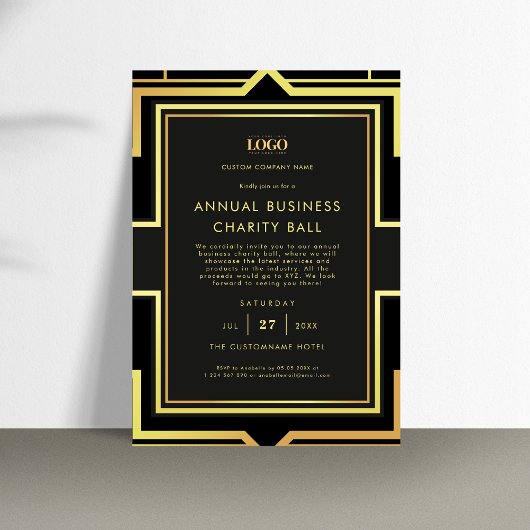 Black & Gold Custom Logo Business Company Event Kaart