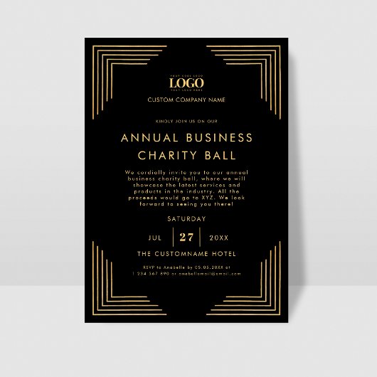 Black Gold Custom Logo Business Event Dinner Party Kaart