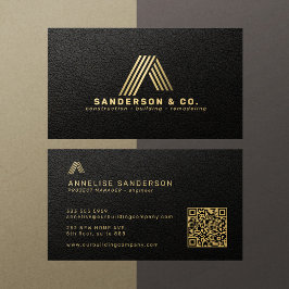 Black gold custom logo QR building construction Visitekaartje