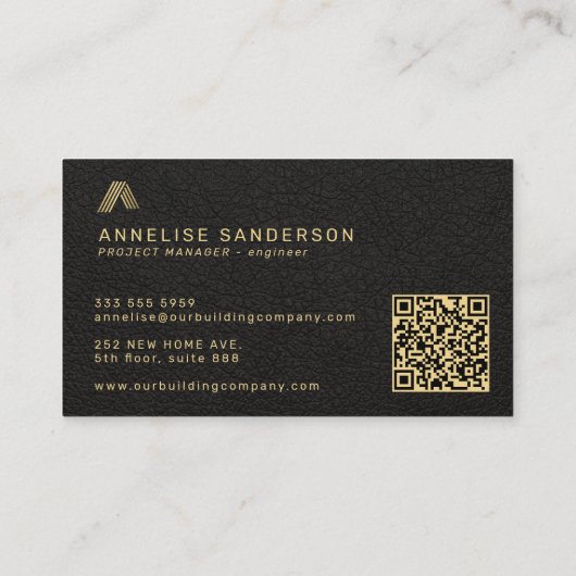 Black gold custom logo QR building construction Visitekaartje (Achterkant)