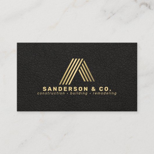 Black gold custom logo QR building construction Visitekaartje (Voorkant)