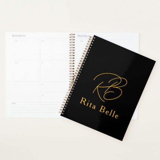 Black Gold Custom Name Elegant  Planner (Display)