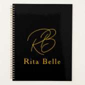 Black Gold Custom Name Elegant  Planner (Voorkant)