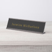 Black & Gold Cute Minimalist Own Name Bureau Naambordje (Voorkant)