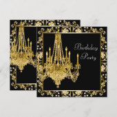 Black Gold Damask Chandelier Verjaardagsfeest Kaart (Voorkant / Achterkant)