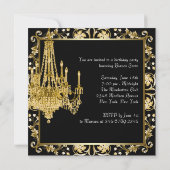 Black Gold Damask Chandelier Verjaardagsfeest Kaart (Achterkant)