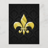 Black/Gold Damask Fleur de Lis Briefkaart (Voorkant)