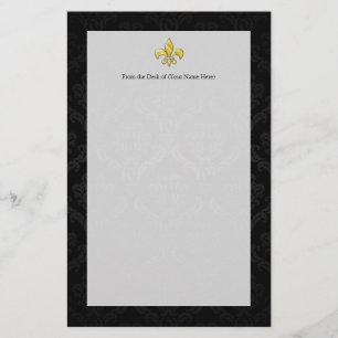 Black/Gold Damask Fleur de Lis Briefpapier